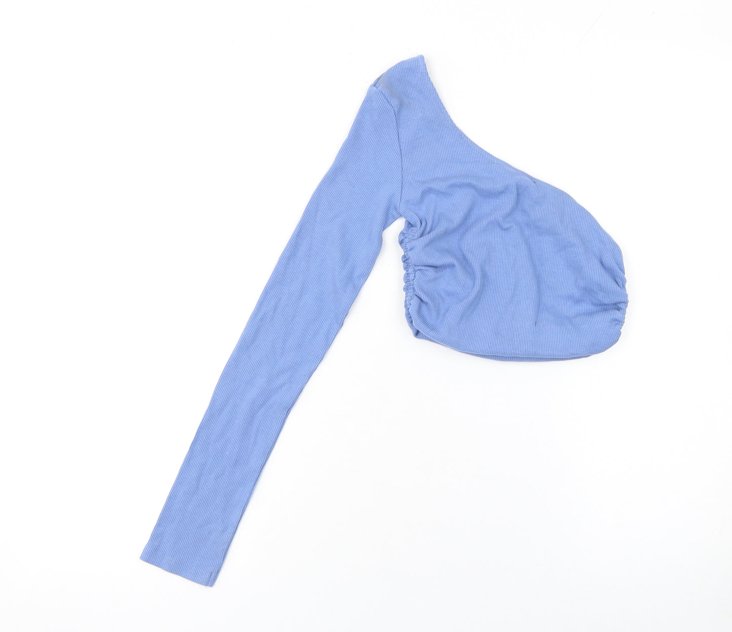 ZARA Women Blue One Shoulder Cropped Long Sleeve Top Size S