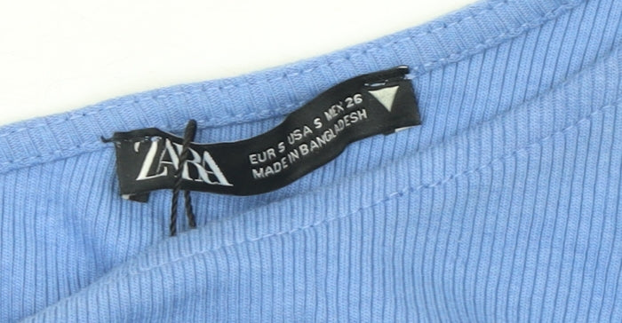 ZARA Women Blue One Shoulder Cropped Long Sleeve Top Size S
