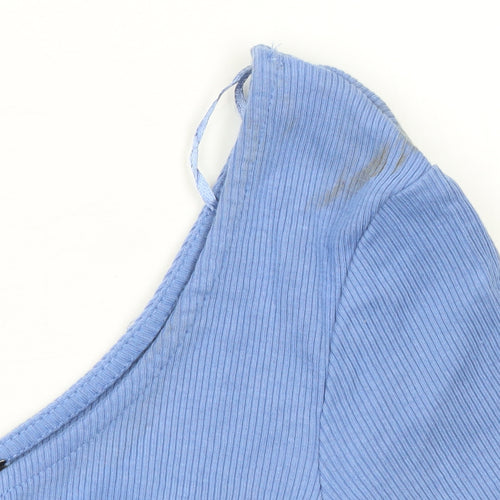 ZARA Women Blue One Shoulder Cropped Long Sleeve Top Size S