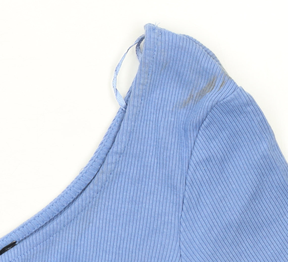 ZARA Women Blue One Shoulder Cropped Long Sleeve Top Size S