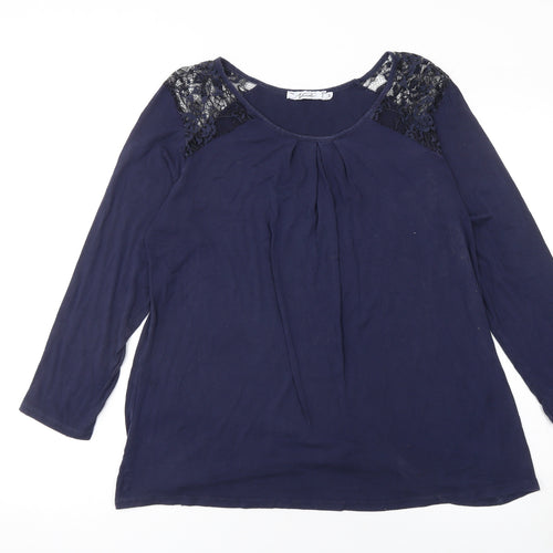 Nicole Women’s Blue Lace Shoulder Jersey Blouse Size M