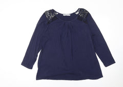 Nicole Women’s Blue Lace Shoulder Jersey Blouse Size M