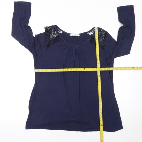 Nicole Women’s Blue Lace Shoulder Jersey Blouse Size M