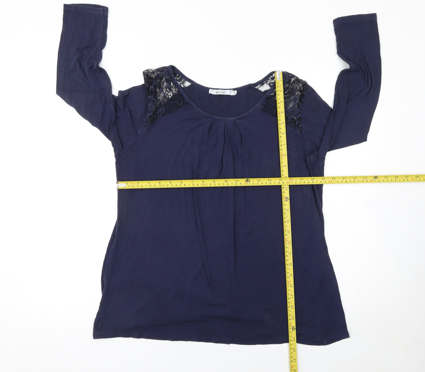 Nicole Women’s Blue Lace Shoulder Jersey Blouse Size M
