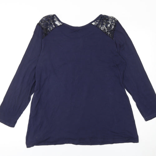 Nicole Women’s Blue Lace Shoulder Jersey Blouse Size M