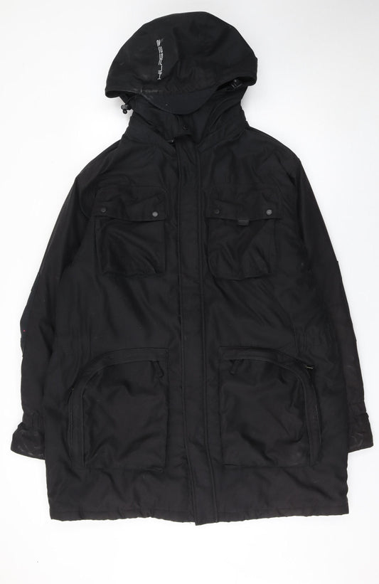 Tommy Hilfiger Mens Black L Parka Coat Hooded Water Resistant Jacket