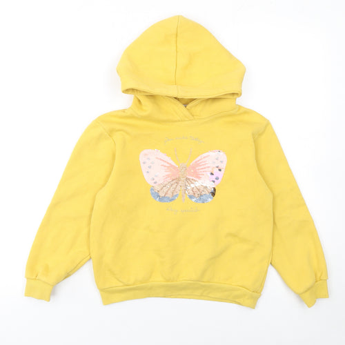 H&M Girls Yellow Sequin Butterfly Pullover Hoodie - Size 6-8 Years