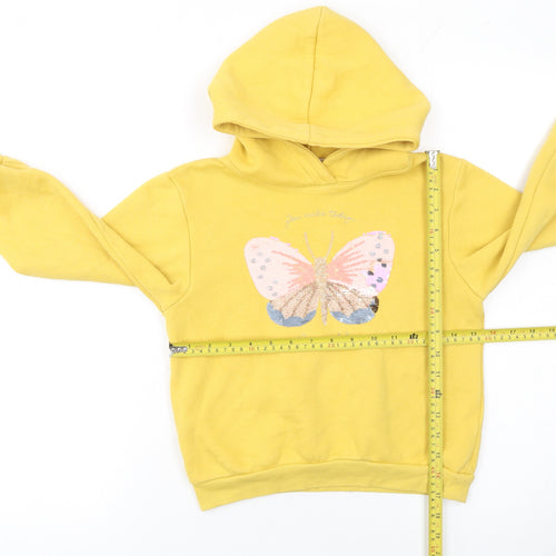H&M Girls Yellow Sequin Butterfly Pullover Hoodie - Size 6-8 Years