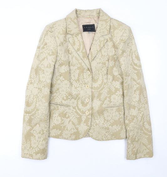 Coast London Women Beige Floral Blazer Size 12 Cotton Jacquard