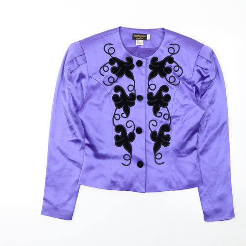 Collage by Simon Ellis Purple Satin Embroidered Jacket UK 12 Women's Vintage Blazer