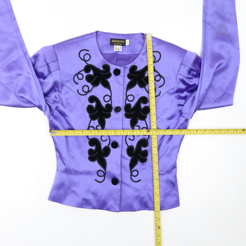 Collage by Simon Ellis Purple Satin Embroidered Jacket UK 12 Women's Vintage Blazer