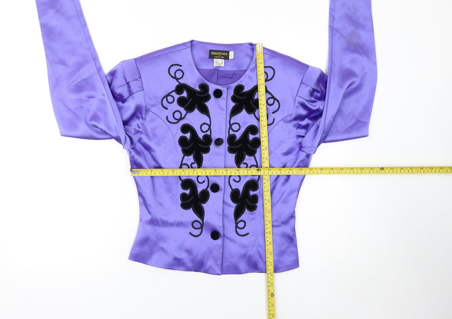 Collage by Simon Ellis Purple Satin Embroidered Jacket UK 12 Women's Vintage Blazer