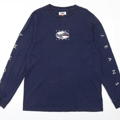 Tommy Jeans Men's Blue Long Sleeve Crew Neck Cotton T-Shirt Size M