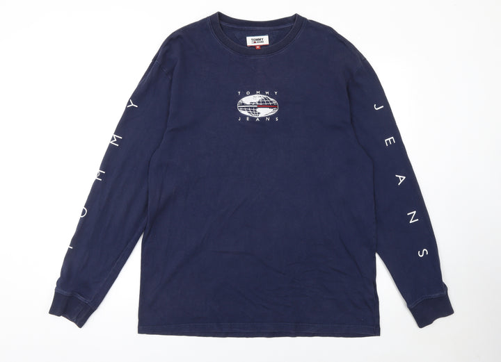 Tommy Jeans Men's Blue Long Sleeve Crew Neck Cotton T-Shirt Size M
