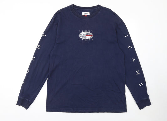 Tommy Jeans Men's Blue Long Sleeve Crew Neck Cotton T-Shirt Size M