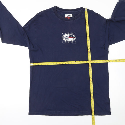 Tommy Jeans Men's Blue Long Sleeve Crew Neck Cotton T-Shirt Size M