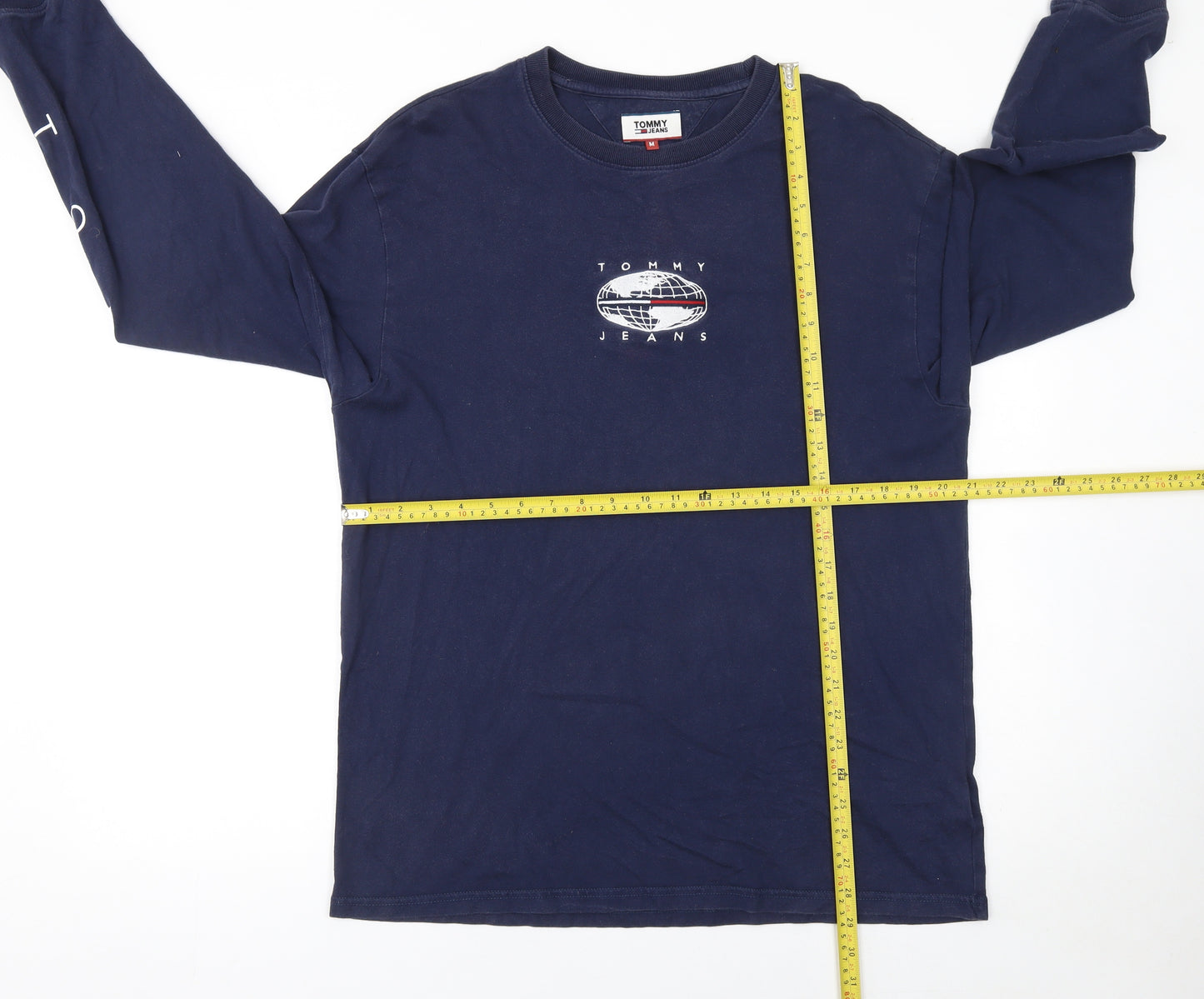 Tommy Jeans Men's Blue Long Sleeve Crew Neck Cotton T-Shirt Size M