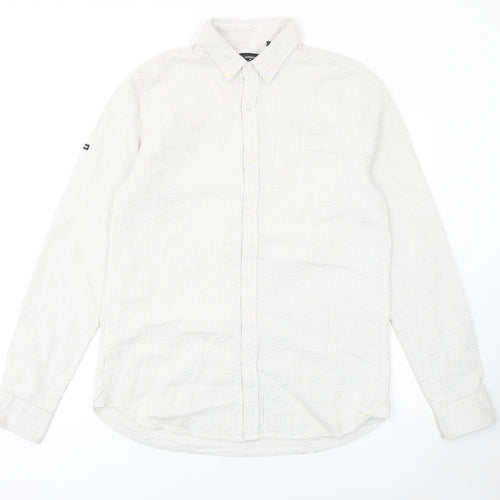 Superdry Studios Men's White Striped Cotton Button-Up Shirt M