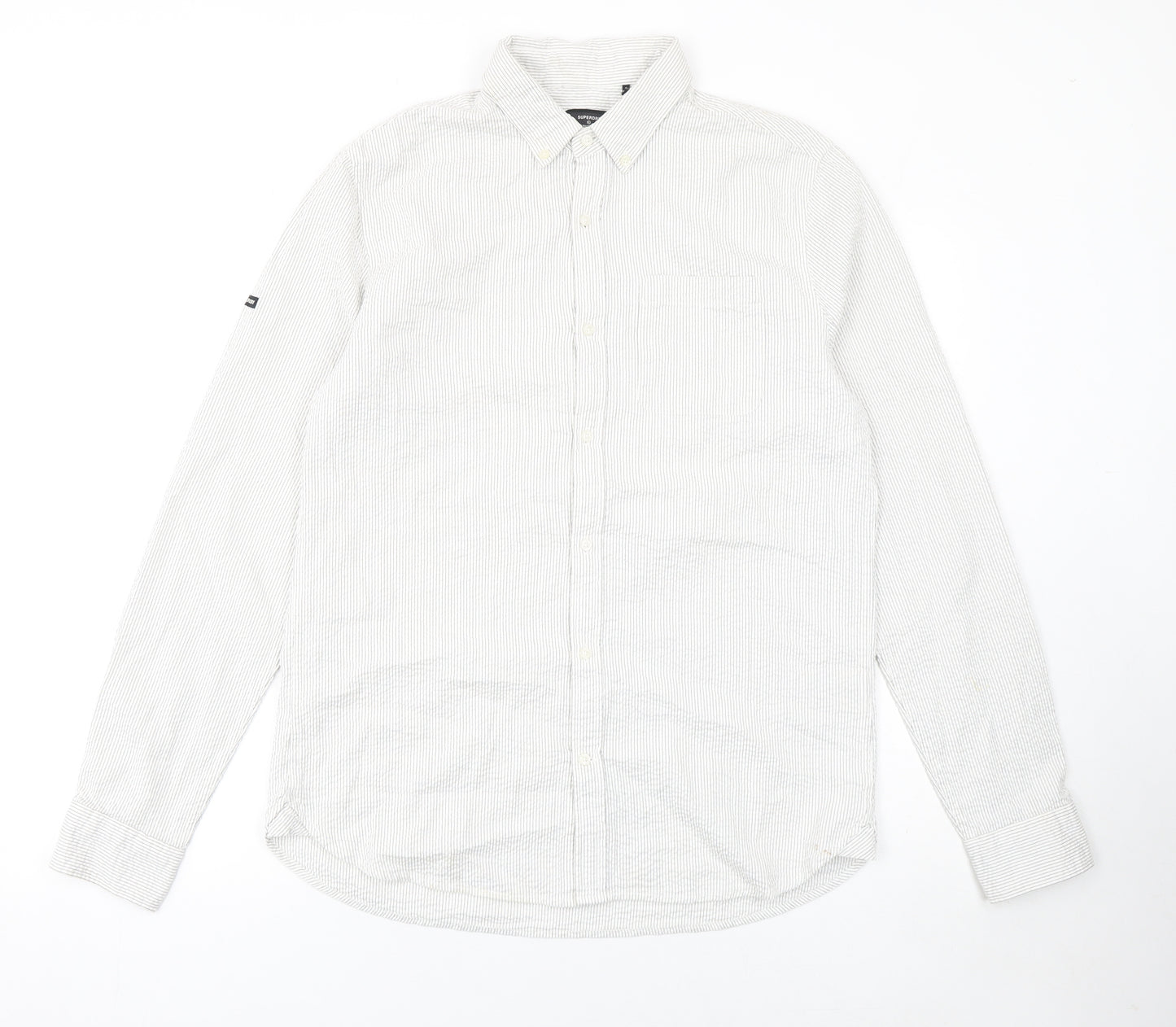 Superdry Studios Men's White Striped Cotton Button-Up Shirt M