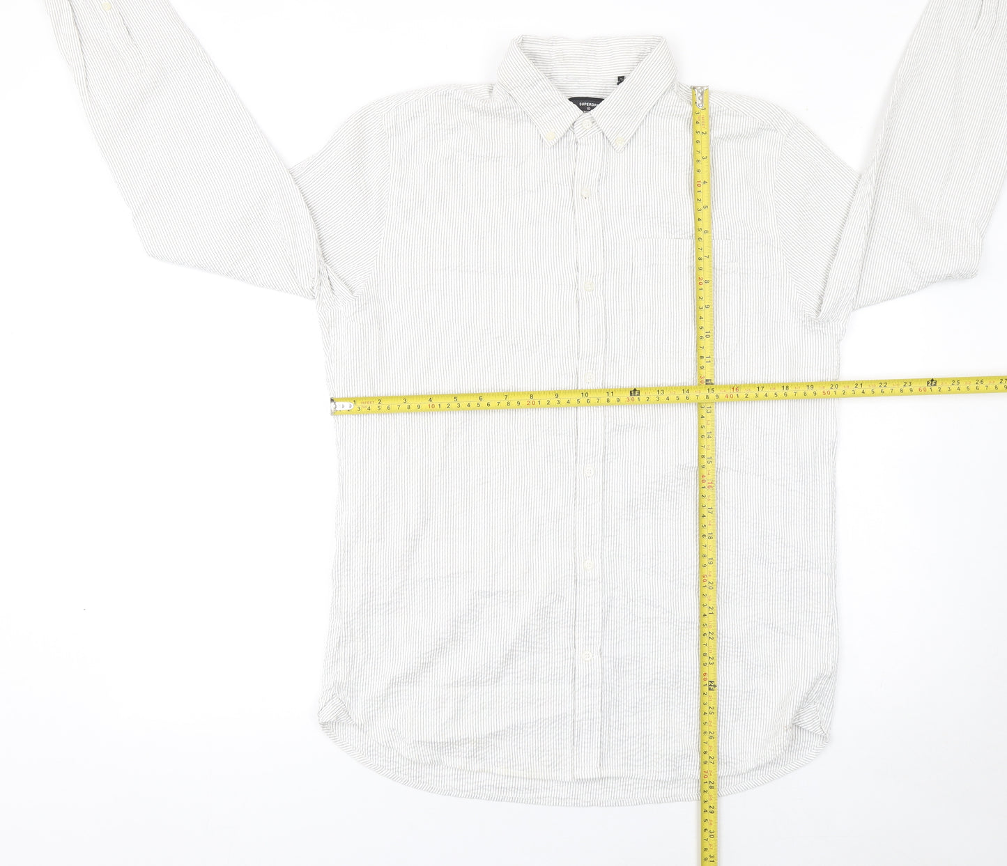 Superdry Studios Men's White Striped Cotton Button-Up Shirt M