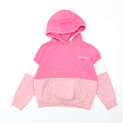 Marks and Spencer Girls Pink Colourblock Pullover Hoodie 8-9 Years
