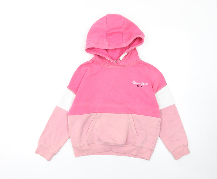 Marks and Spencer Girls Pink Colourblock Pullover Hoodie 8-9 Years