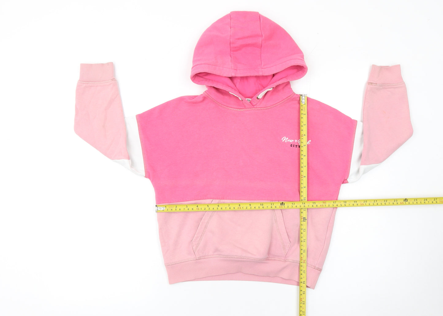 Marks and Spencer Girls Pink Colourblock Pullover Hoodie 8-9 Years