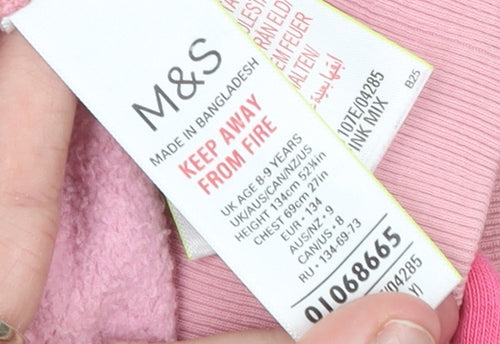 Marks and Spencer Girls Pink Colourblock Pullover Hoodie 8-9 Years