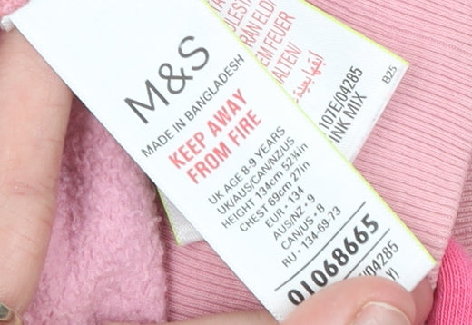 Marks and Spencer Girls Pink Colourblock Pullover Hoodie 8-9 Years