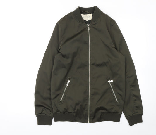 River Island Women's Khaki Bomber Jacket Size 12 Zip Pockets Lined