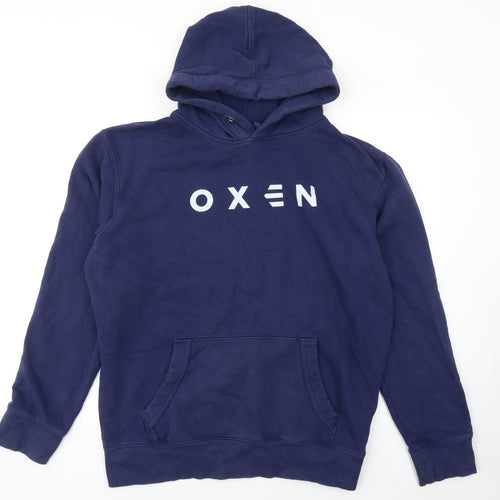Oxen Men's Blue Pullover Hoodie L Fleece Graphic Print Sweatshirt