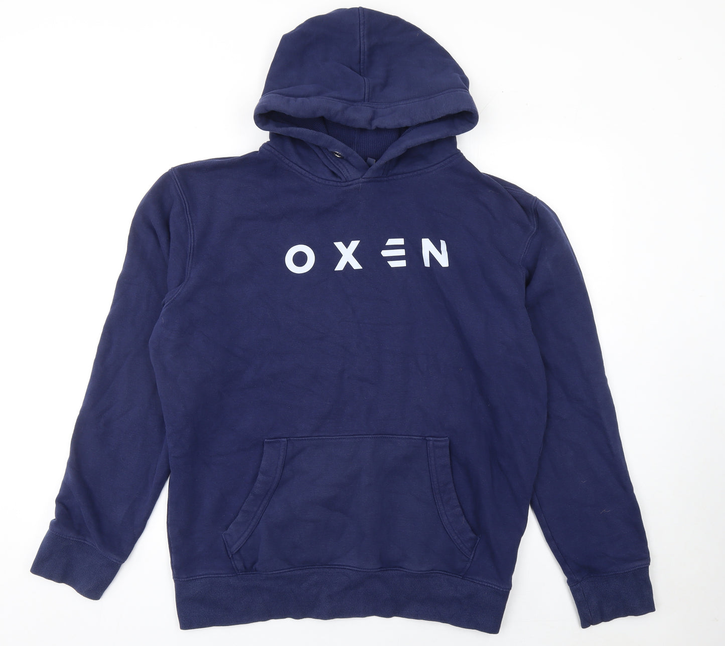 Oxen Men's Blue Pullover Hoodie L Fleece Graphic Print Sweatshirt