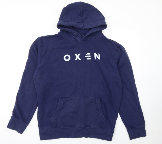 Oxen Men's Blue Pullover Hoodie L Fleece Graphic Print Sweatshirt