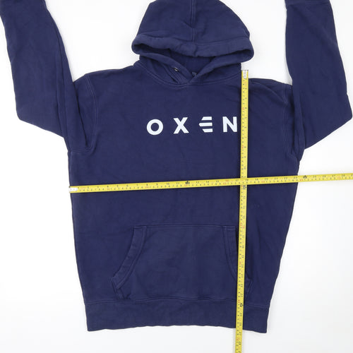 Oxen Men's Blue Pullover Hoodie L Fleece Graphic Print Sweatshirt