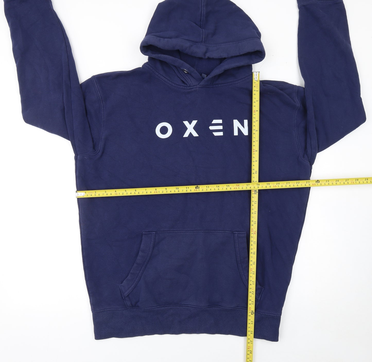 Oxen Men's Blue Pullover Hoodie L Fleece Graphic Print Sweatshirt