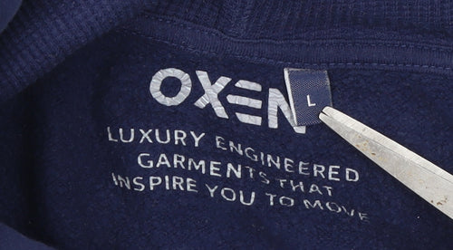 Oxen Men's Blue Pullover Hoodie L Fleece Graphic Print Sweatshirt