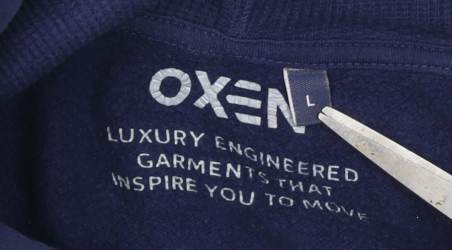 Oxen Men's Blue Pullover Hoodie L Fleece Graphic Print Sweatshirt