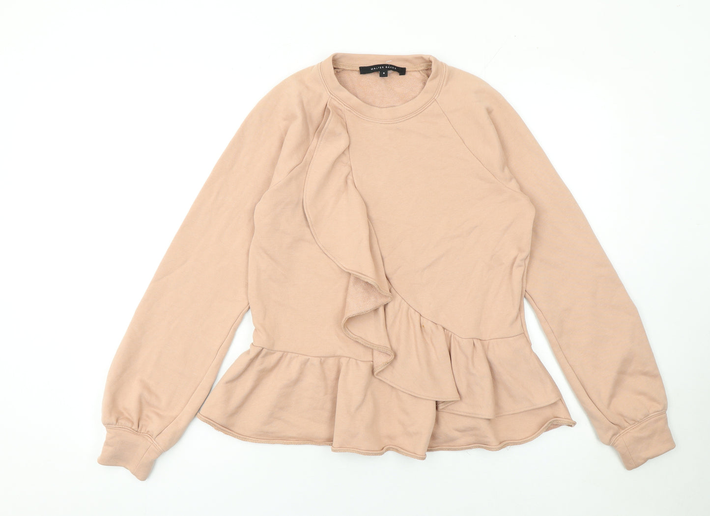 Walter Baker Women Beige Peplum Ruffle Pullover Sweatshirt Size S