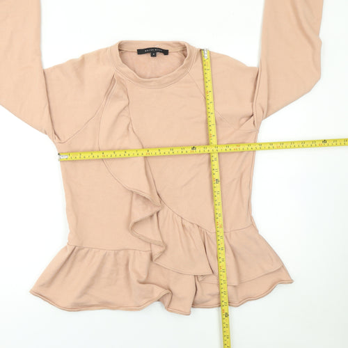 Walter Baker Women Beige Peplum Ruffle Pullover Sweatshirt Size S
