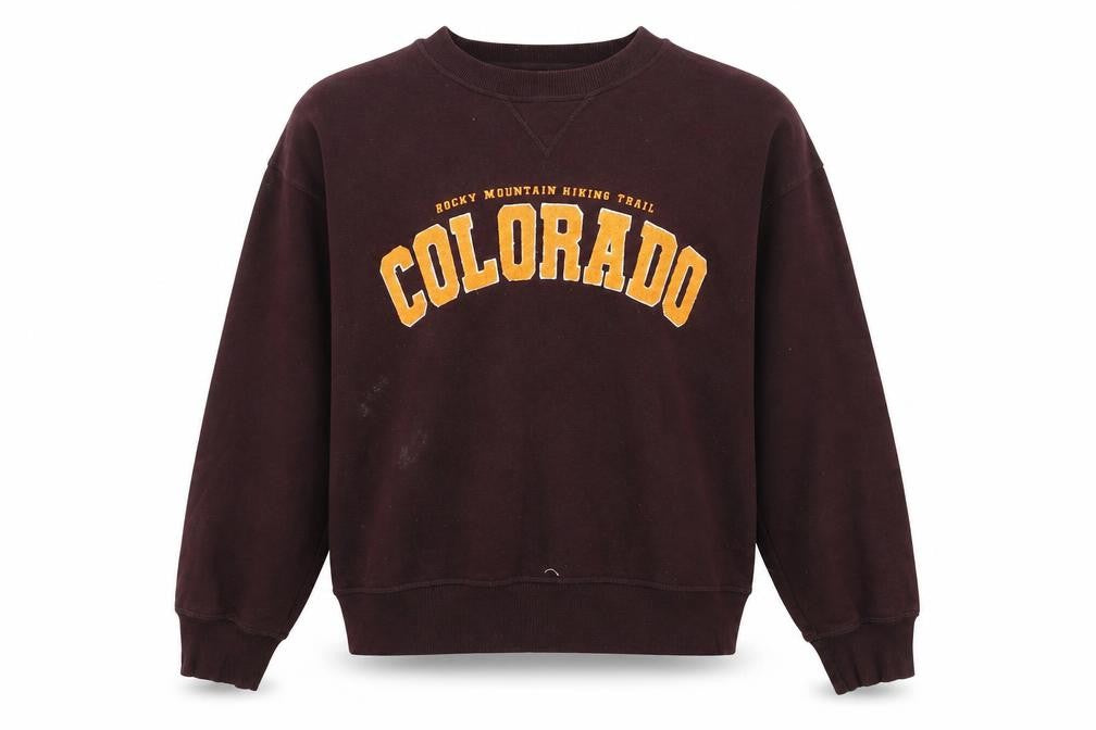 Front view of H&M women’s burgundy colorado graphic pullover sweatshirt m
