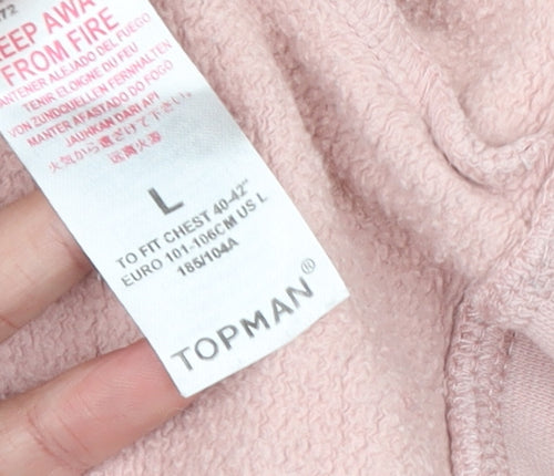 Topman Men's Pink Pullover Hoodie L Regular Fit Cotton Blend