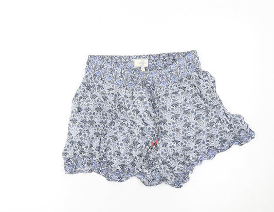 Fat Face Women Blue Floral Viscose Paperbag Shorts Size 12