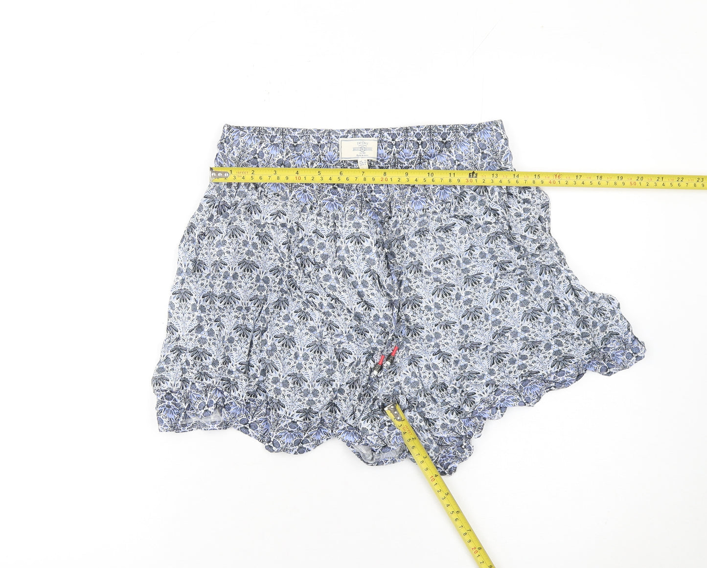 Fat Face Women Blue Floral Viscose Paperbag Shorts Size 12