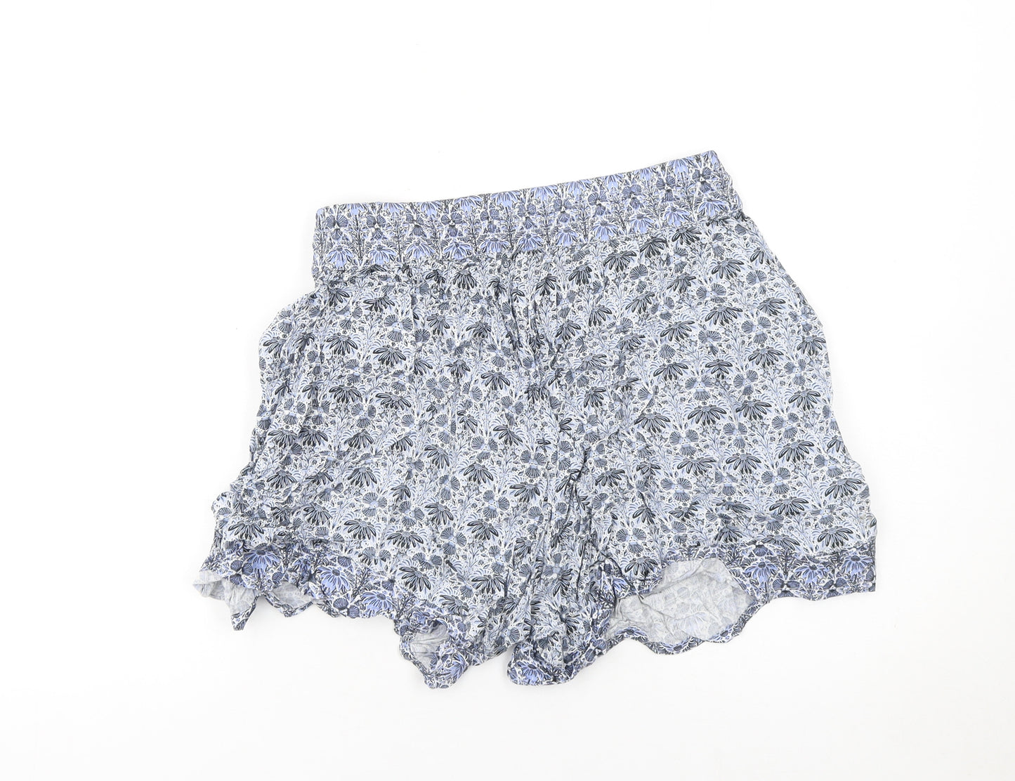 Fat Face Women Blue Floral Viscose Paperbag Shorts Size 12