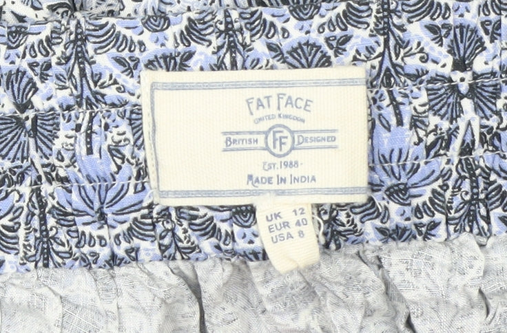 Fat Face Women Blue Floral Viscose Paperbag Shorts Size 12