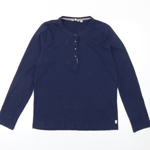 FatFace Women's Blue Long Sleeve Henley Cotton T-Shirt Size 14