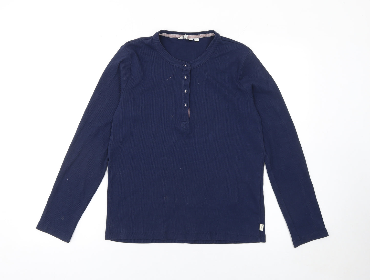 FatFace Women's Blue Long Sleeve Henley Cotton T-Shirt Size 14