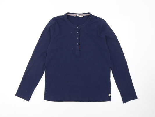 FatFace Women's Blue Long Sleeve Henley Cotton T-Shirt Size 14