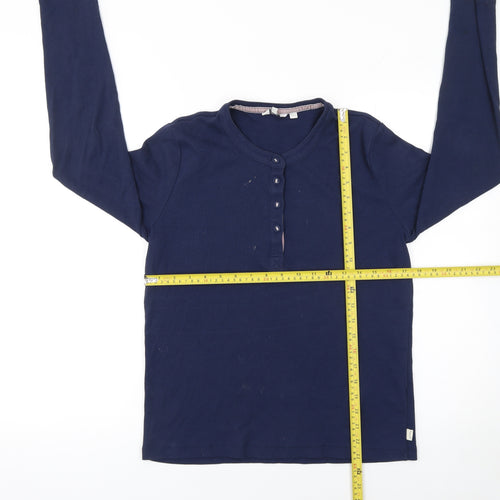 FatFace Women's Blue Long Sleeve Henley Cotton T-Shirt Size 14