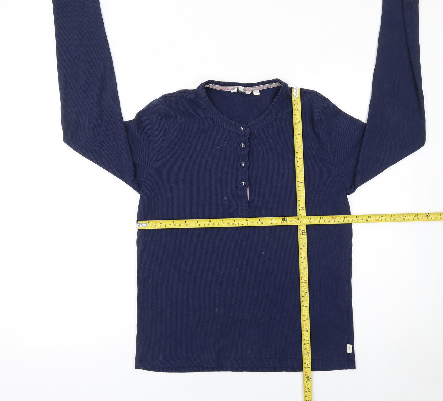 FatFace Women's Blue Long Sleeve Henley Cotton T-Shirt Size 14